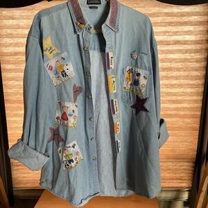 Unique vintage Denim Patchwork Shirt. Size XL